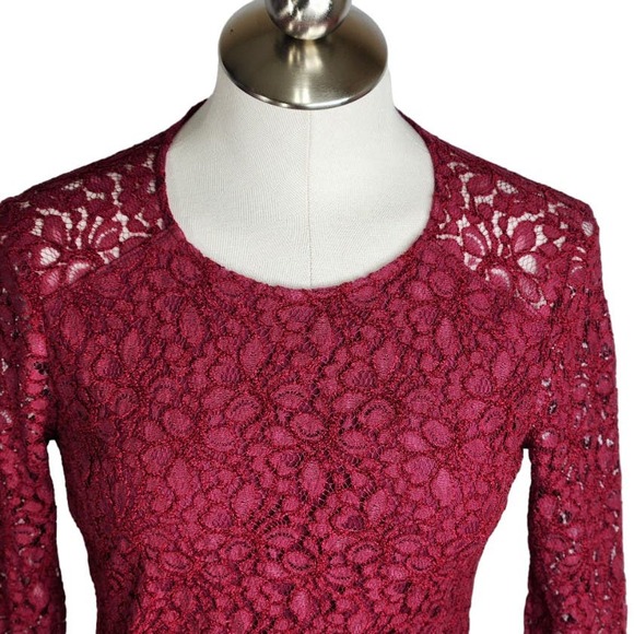 Talula Lace Long Sleeve Mini Dress Women's Size 8 Burgundy Red - Picture 2 of 11